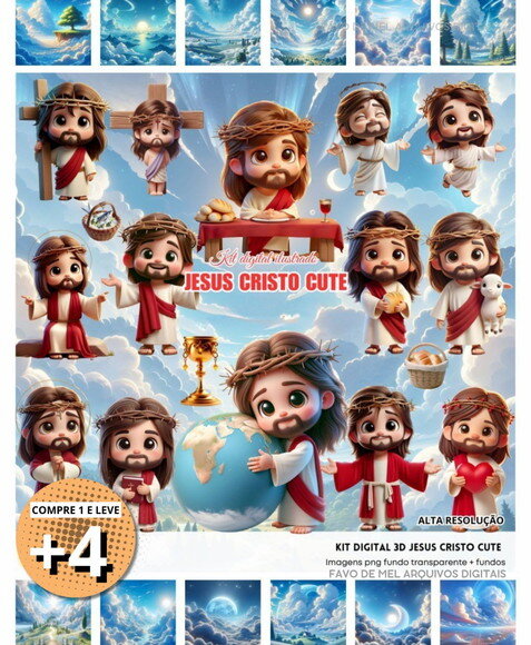 Kit Digital Páscoa Jesus 3d Infantil Cute (pague 1 Leve 5)