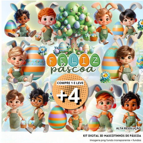 Kit Digital Páscoa Mascotinhos 3d