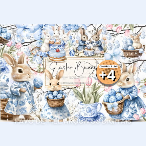 Kit Digital Páscoa Rústica Aquarela Provençal Toile Png #3