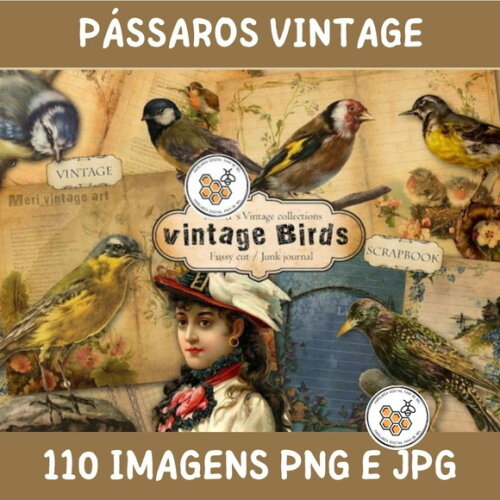 Kit Digital Pássaros Premium - Vintage Birds