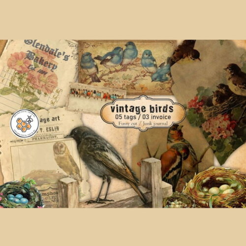 Kit Digital Pássaros Premium - Vintage Birds