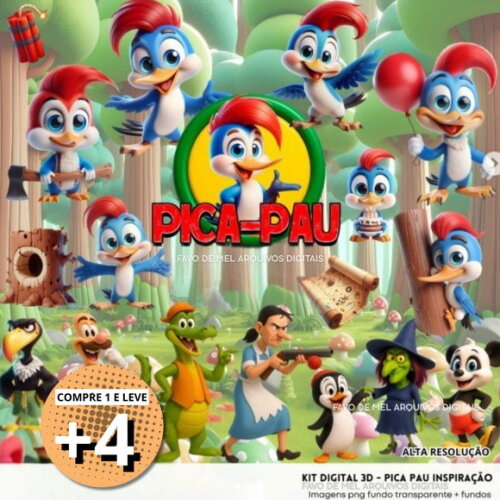 Kit Digital Pica-pau 3d (pague 1 Leve +4) Png