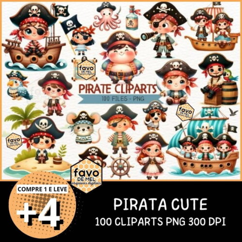 Kit Digital Pirata Cute Aquarela (nca)