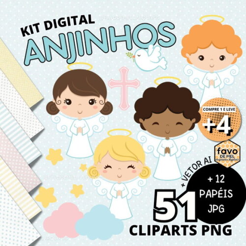 Kit Digital Png Anjinhos Batizado (pague 1 Leve +4)