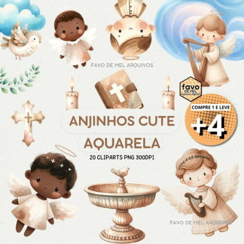 Kit Digital Png Anjinhos Cute Aquarela (pague 1 Leve 5)