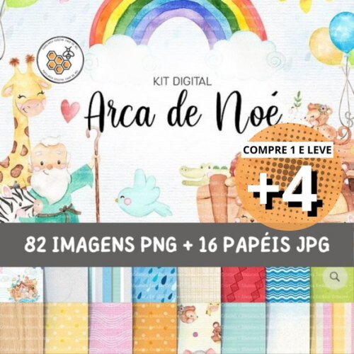 Kit Digital Png Arca de Noé Aquarela 02