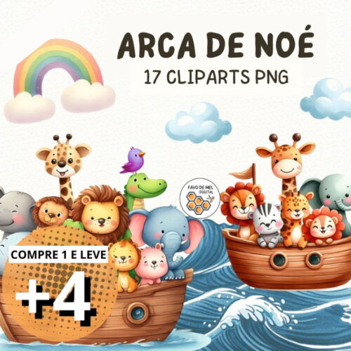 Kit Digital Png Arca de Noé Aquarela 03 (cc)