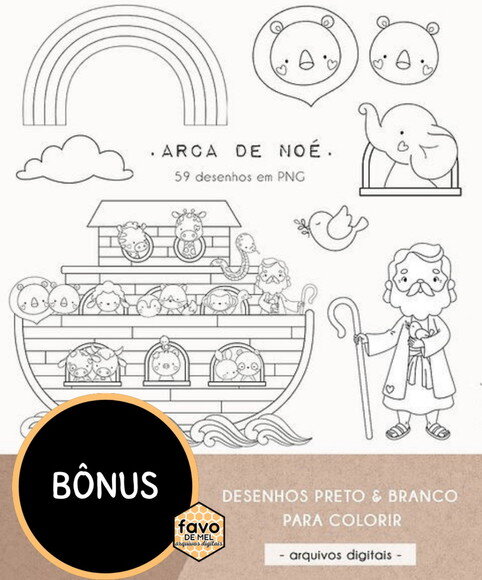Kit Digital Png Arca de Noé Aquarela 04 (pague 1 Leve +4)