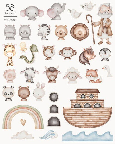 Kit Digital Png Arca de Noé Aquarela 04 (pague 1 Leve +4)