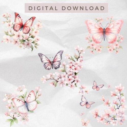 Kit Digital Png Borboletas Rosa Aquarela (pague 1 Leve +4)