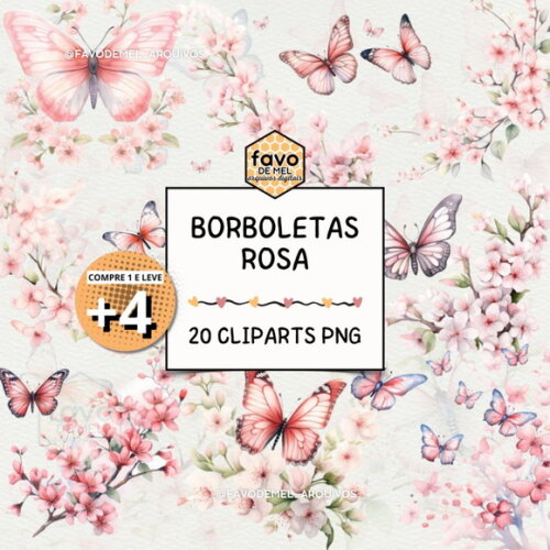 Kit Digital Png Borboletas Rosa Aquarela (pague 1 Leve +4)