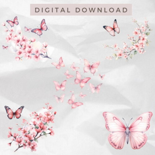 Kit Digital Png Borboletas Rosa Aquarela (pague 1 Leve +4)