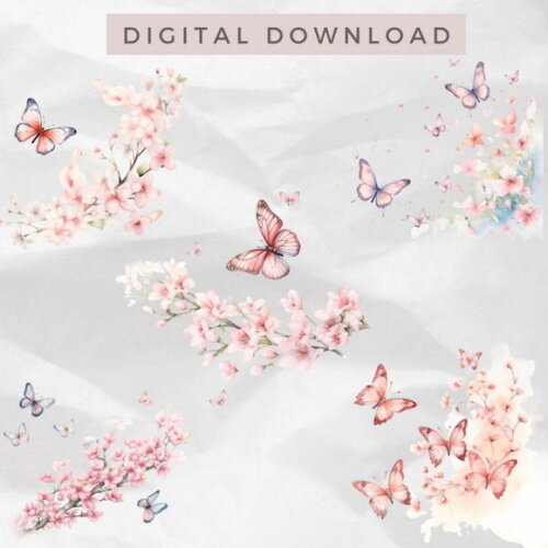 Kit Digital Png Borboletas Rosa Aquarela (pague 1 Leve +4)