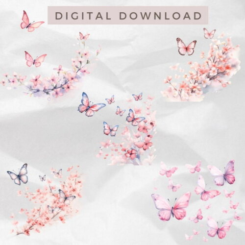 Kit Digital Png Borboletas Rosa Aquarela (pague 1 Leve +4)