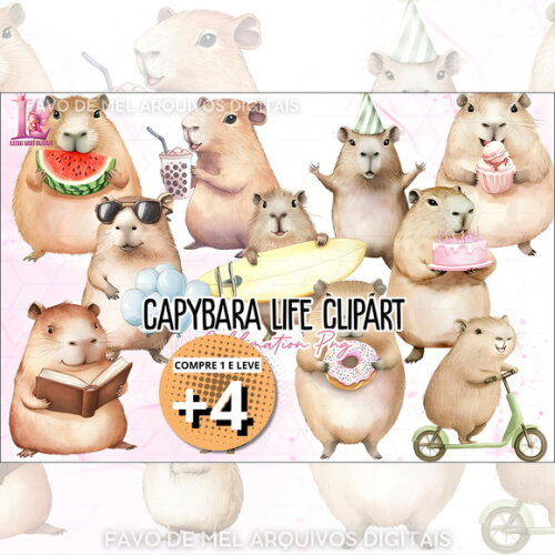 Kit Digital Png Capivara Aquarela #14 (pague 1 Leve +4) Png