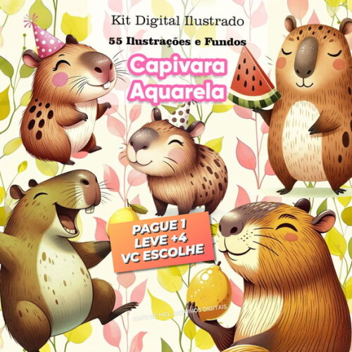 Kit Digital Png Capivara Aquarela #8 (pague 1 Leve +4) Png