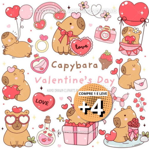 Kit Digital Png Capivara Love Dia dos Namorados Png #16