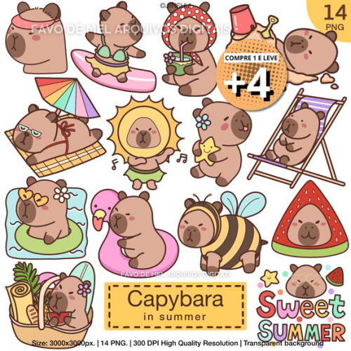 Kit Digital Png Capivara Verão #12 Png