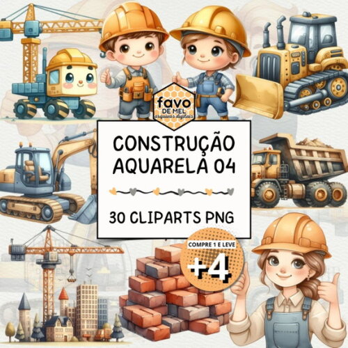 Kit Digital Png Construção Aquarela 04 (compre 1 Leve +4)