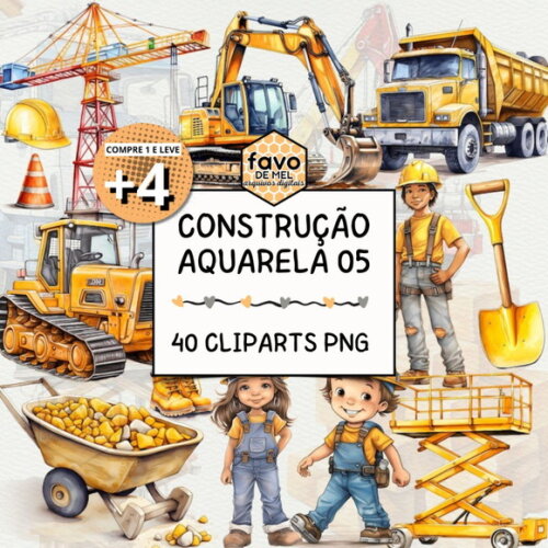 Kit Digital Png Construção Aquarela 05 (compre 1 Leve +4)