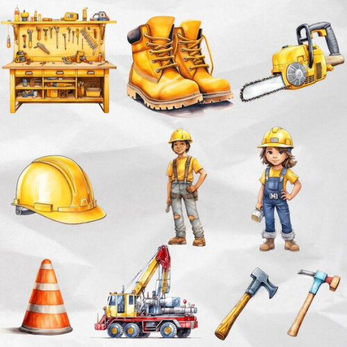 Kit Digital Png Construção Aquarela 05 (compre 1 Leve +4)