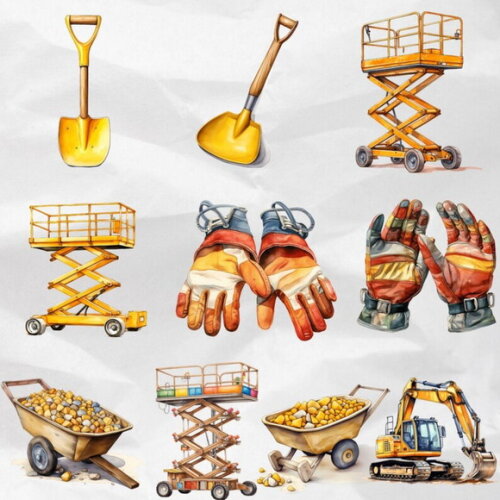 Kit Digital Png Construção Aquarela 05 (compre 1 Leve +4)