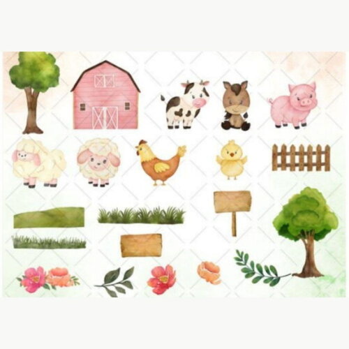 Kit Digital Png Fazendinha Rosa Aquarela #1 -pague 1 Leve +4