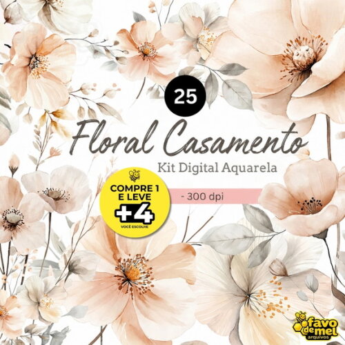 Kit Digital Png Floral Boho Aquarela #06
