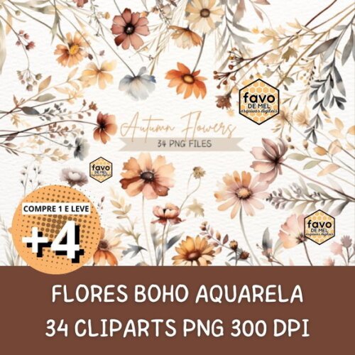 Kit Digital Png Floral Boho Aquarela 04 (nca)