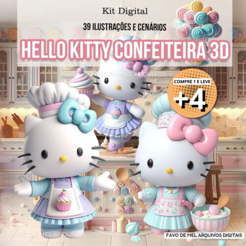 Kit Digital Png Hello Kitty Confeiteira 3d (pague 1 Leve +4)