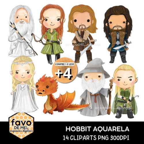 Kit Digital Png Hobbit Aquarela (pague 1 Leve +4)