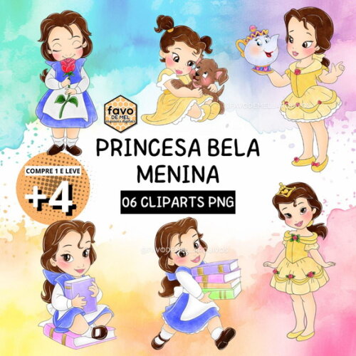 Kit Digital Png Mini Princesa Bela Menina (pague 1 Leve +4)