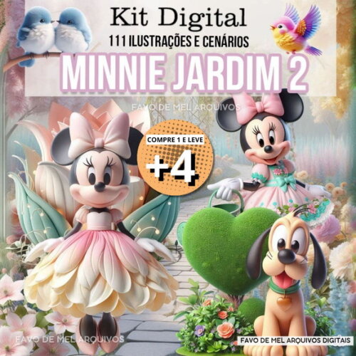 Kit Digital Png Minnie Jardim 3d 2 (pague 1 Leve 5)