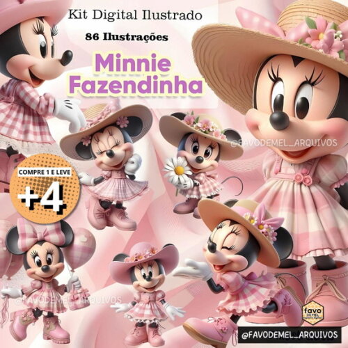 Kit Digital Png Minnie Fazendinha Rosa (pague 1 Leve +4)