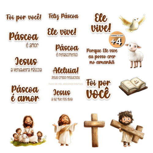 Kit Digital Png Páscoa Cristã 2025 Elementos e Papéis