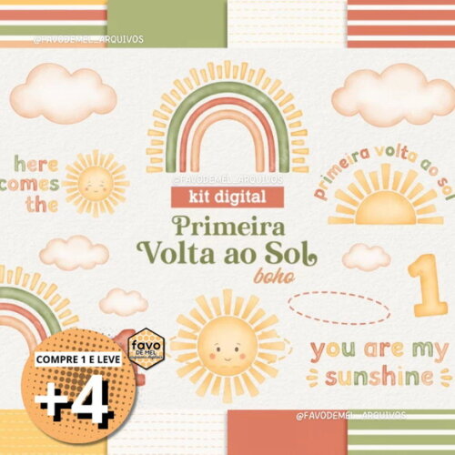 Kit Digital Png Primeira Volta ao Sol Boho Aquarela