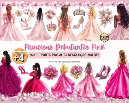 Kit Digital Png Princesas Debutantes Vestido Pink