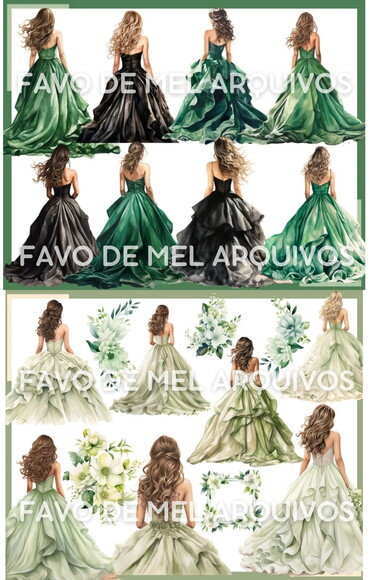 Kit Digital Png Princesas Debutantes 15 Anos Flores Aquarela