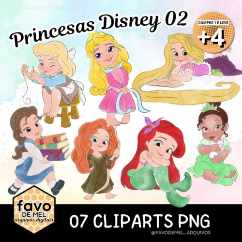 Kit Digital Png Princesas Disney Aquarela 02 -pague 1 Leve 5