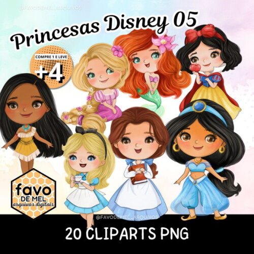 Kit Digital Png Princesas Disney Aquarela 05 -pague 1 Leve 5