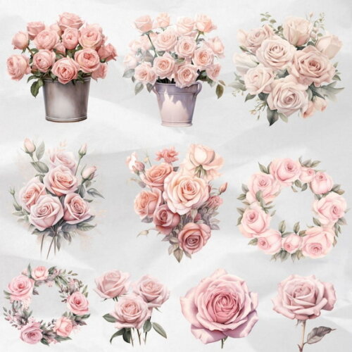 Kit Digital Png Rosas Aquarela 03 Ddm (pague 1 Leve +4)