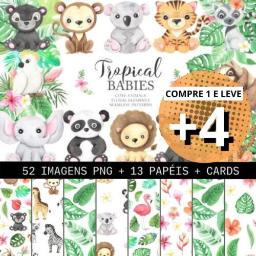 Kit Digital Png Safari Baby 06 Tropical (pague 1 Leve +4)