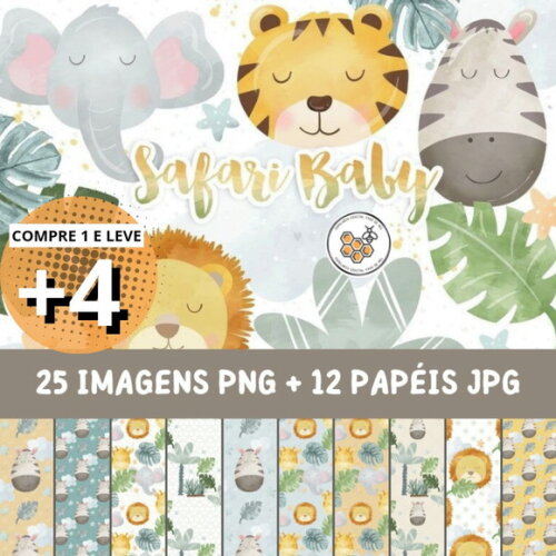 Kit Digital Png Safari Baby Aquarela 02 (pague 1 Leve +4)