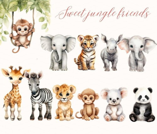 Kit Digital Png Safari Baby Aquarela 03 - Jungle Babies Ccs