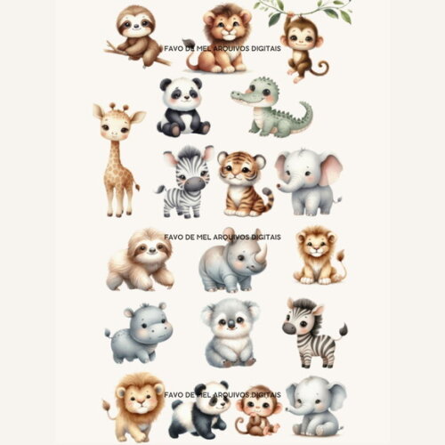 Kit Digital Png Safari Baby Aquarela 10 (pague 1 Leve +4)