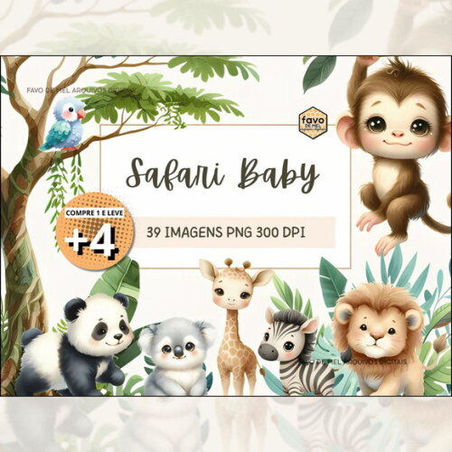 Kit Digital Png Safari Baby Aquarela 10 (pague 1 Leve +4)