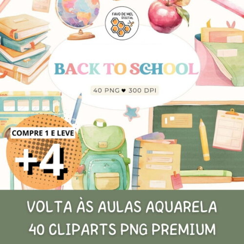 Kit Digital Png Volta às Aulas Aquarela (pague 1 Leve +4) Dd