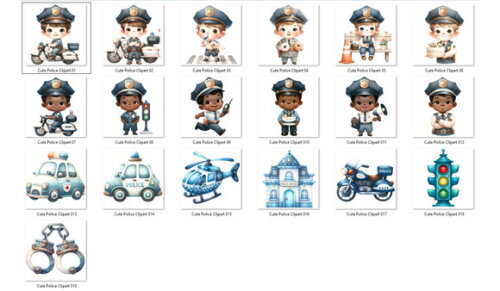 Kit Digital Policia Cute Aquarela - Policiais Fofinhos Png