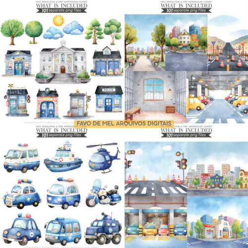 Kit Digital Policial Cute Aquarela #06 Png