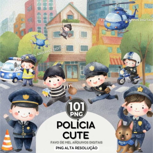 Kit Digital Policial Cute Aquarela #06 Png